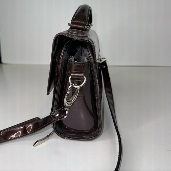 Beijo Brown Patent Top Handle Handbag Crossbody - Picture 7 of 16